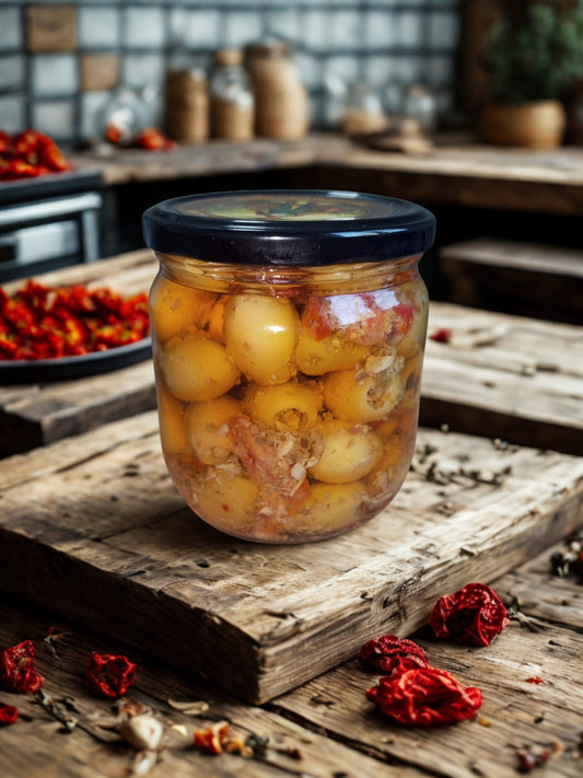 Kuru Domatesli Baharatlı Yeşil Zeytin Marinesi